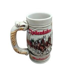 Budweiser Clydesdales Beer Stein Mug Ceramic‎ Relief Ceramarte Brazil Tankard